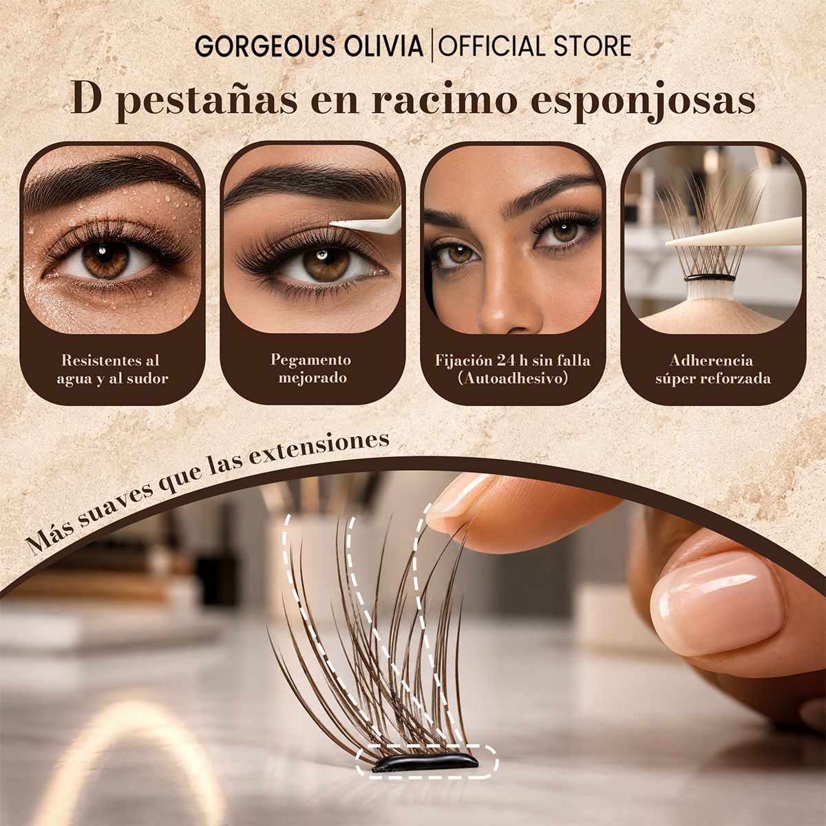 Brown self-adhesive false eyelashes