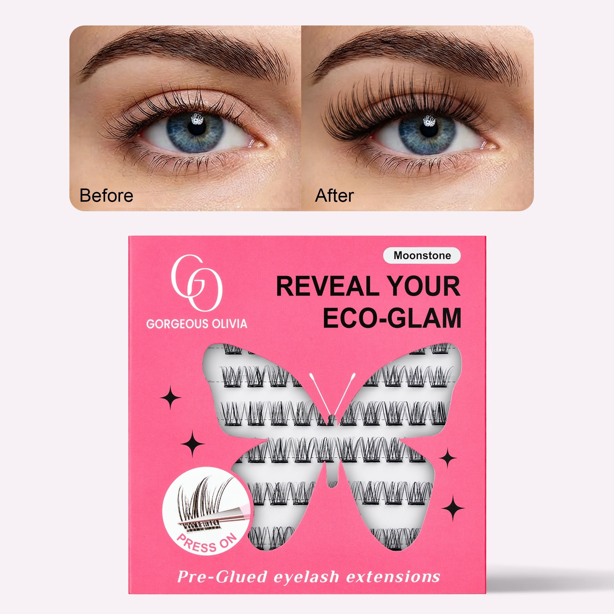 Gorgeous Olivia Moonstone self-adhesive lash clusters for soft everyday makeup